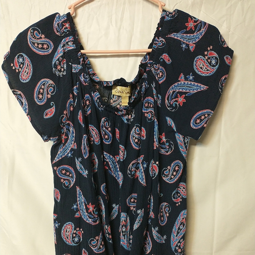 Davina Women's Paisley Flower Tie Front Purple Blouse Top Size Small